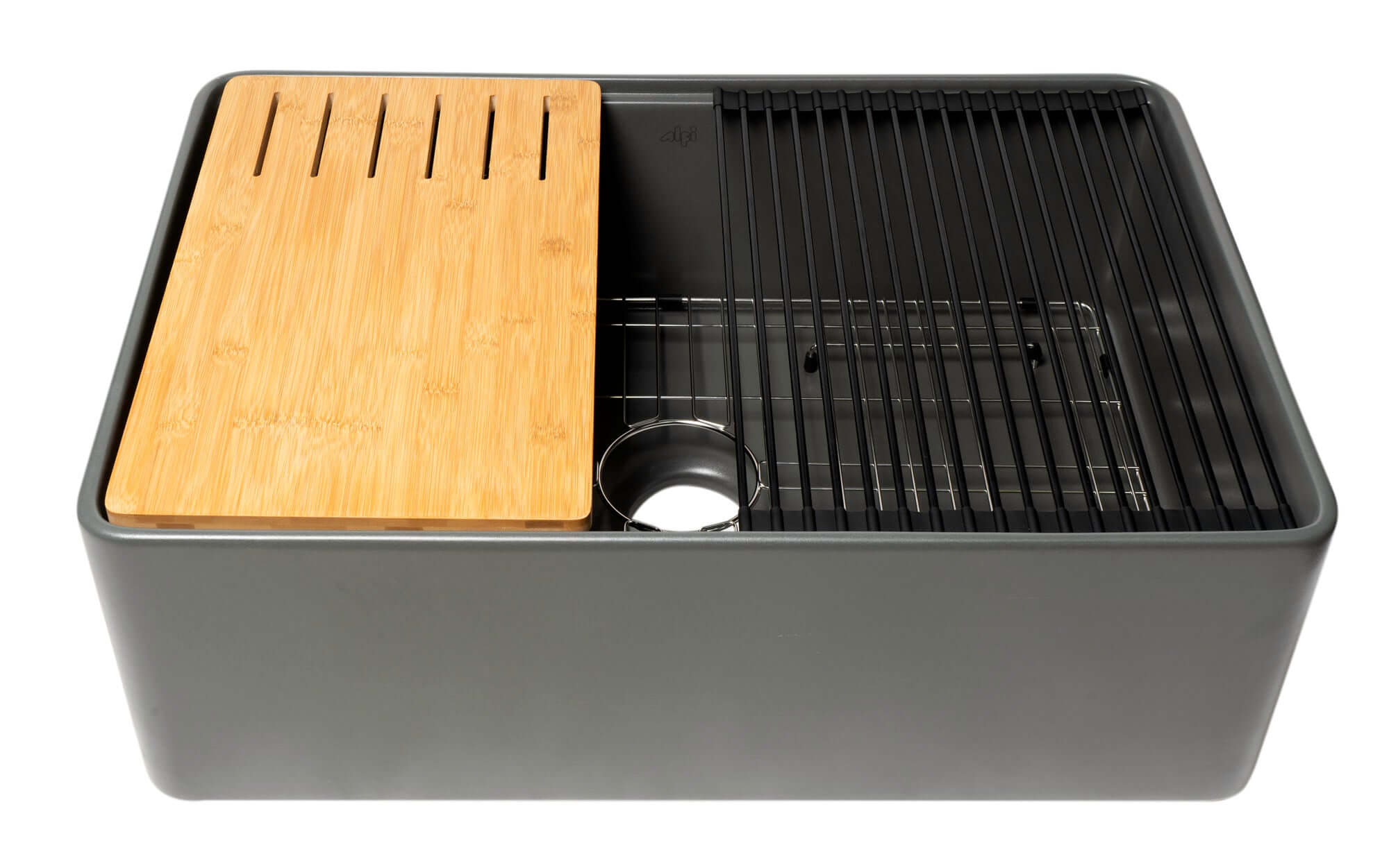 Alternate Image for ALFI brand 30" Fireclay Workstation Farmhouse Step Rim Sink with Accessories, Gray Matte, No Faucet Hole, ABFS3020-GM