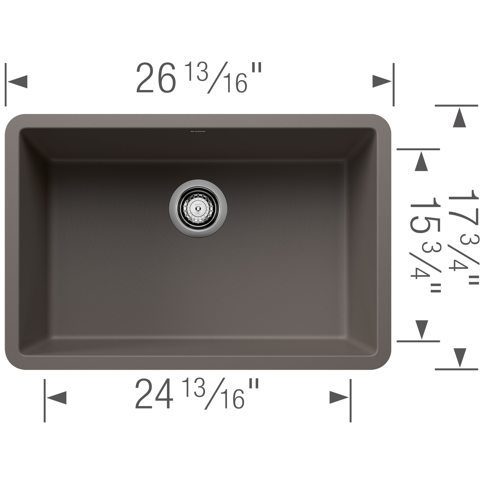 Blanco Precis 27" Undermount Silgranit Kitchen Sink, Volcano Gray, No Faucet Hole, 527412
