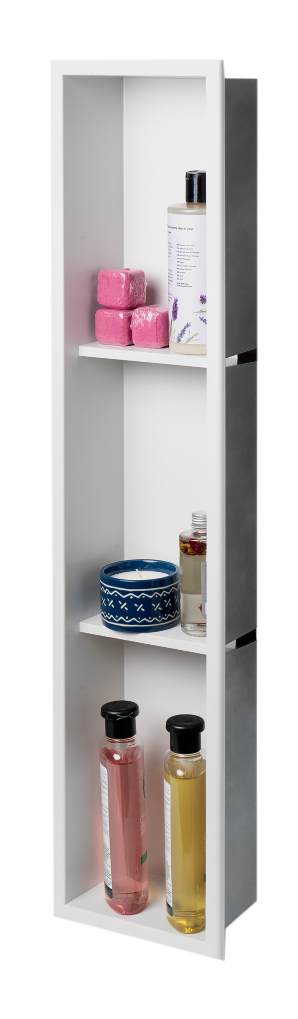 ALFI brand ABNC0836-W 8" x 36" White Matte Stainless Steel Vertical Triple Shelf Bath Shower Niche, 20 Gauge