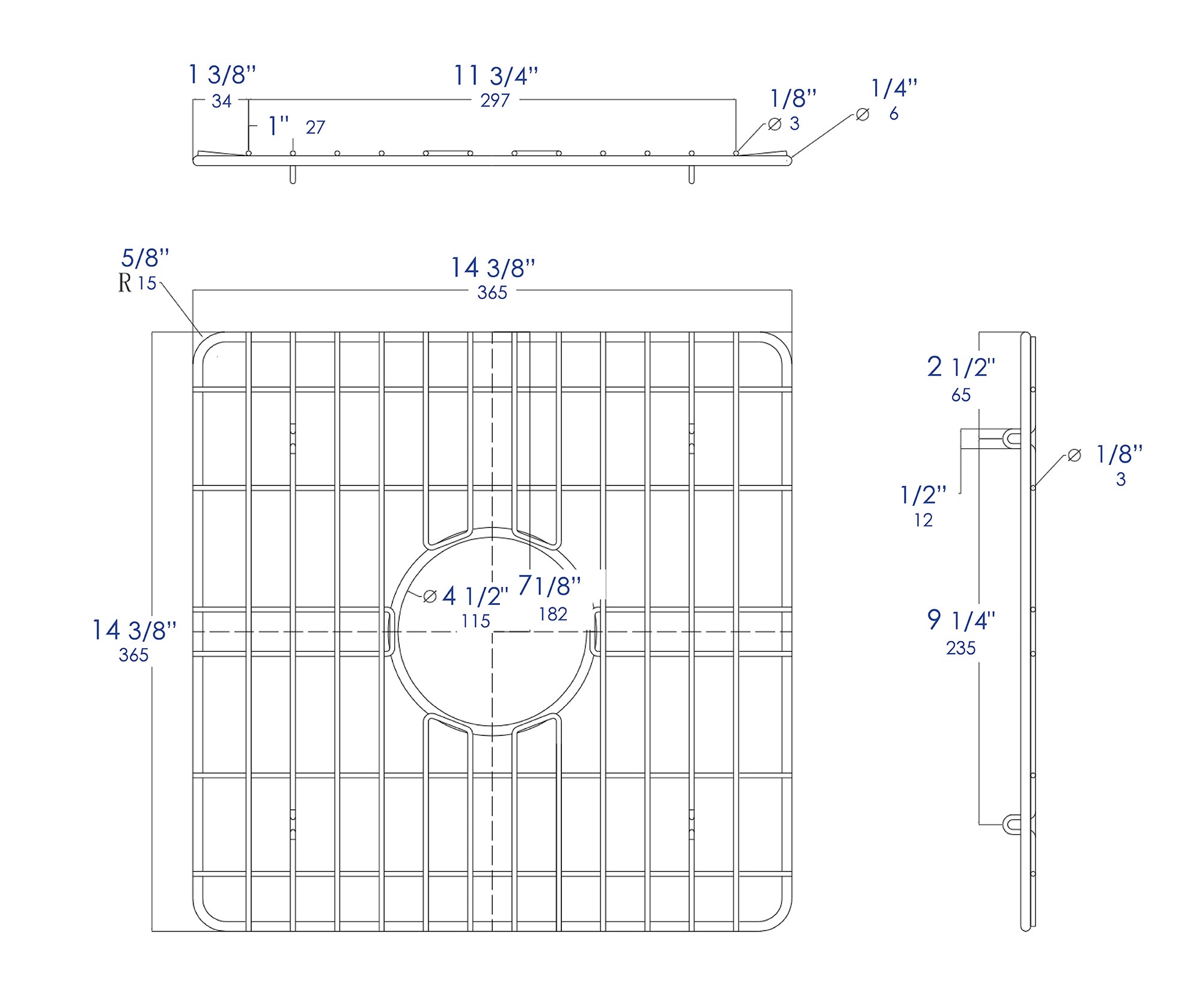 ALFI brand Grey, ABGR18S Square Stainless Steel Grid for ABF1818S