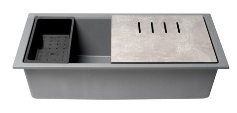ALFI brand 34" Under Mount Granite Composite Workstation Kitchen Sink with Accessories, Titanium, No Faucet Hole, AB3418SBUM-T