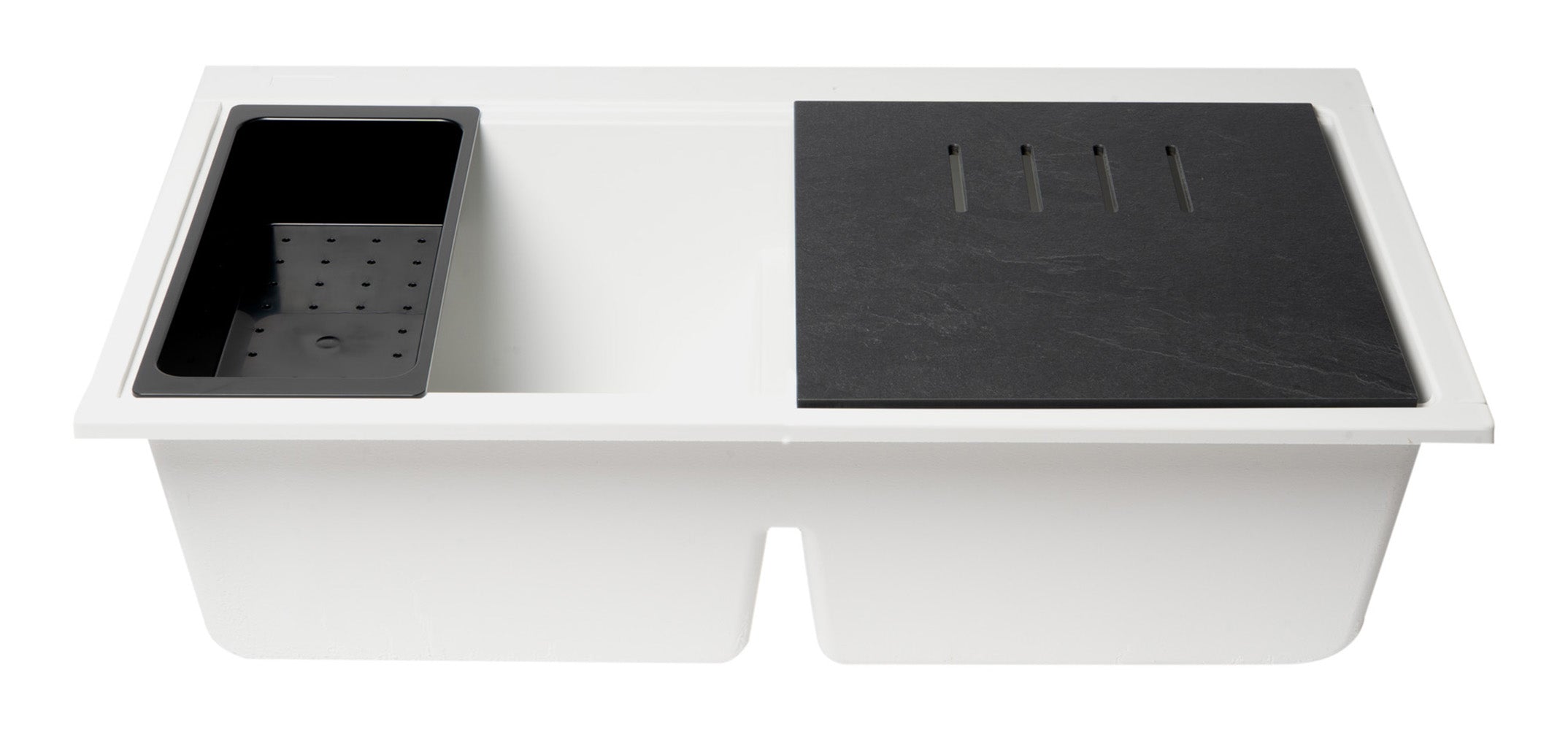 Alternate Image for ALFI 34" Undermount Granite Composite Workstation Kitchen Sink with Accessories, 50/50 Double Bowl, White, 0 Faucet Hole, AB3418DBUM-W