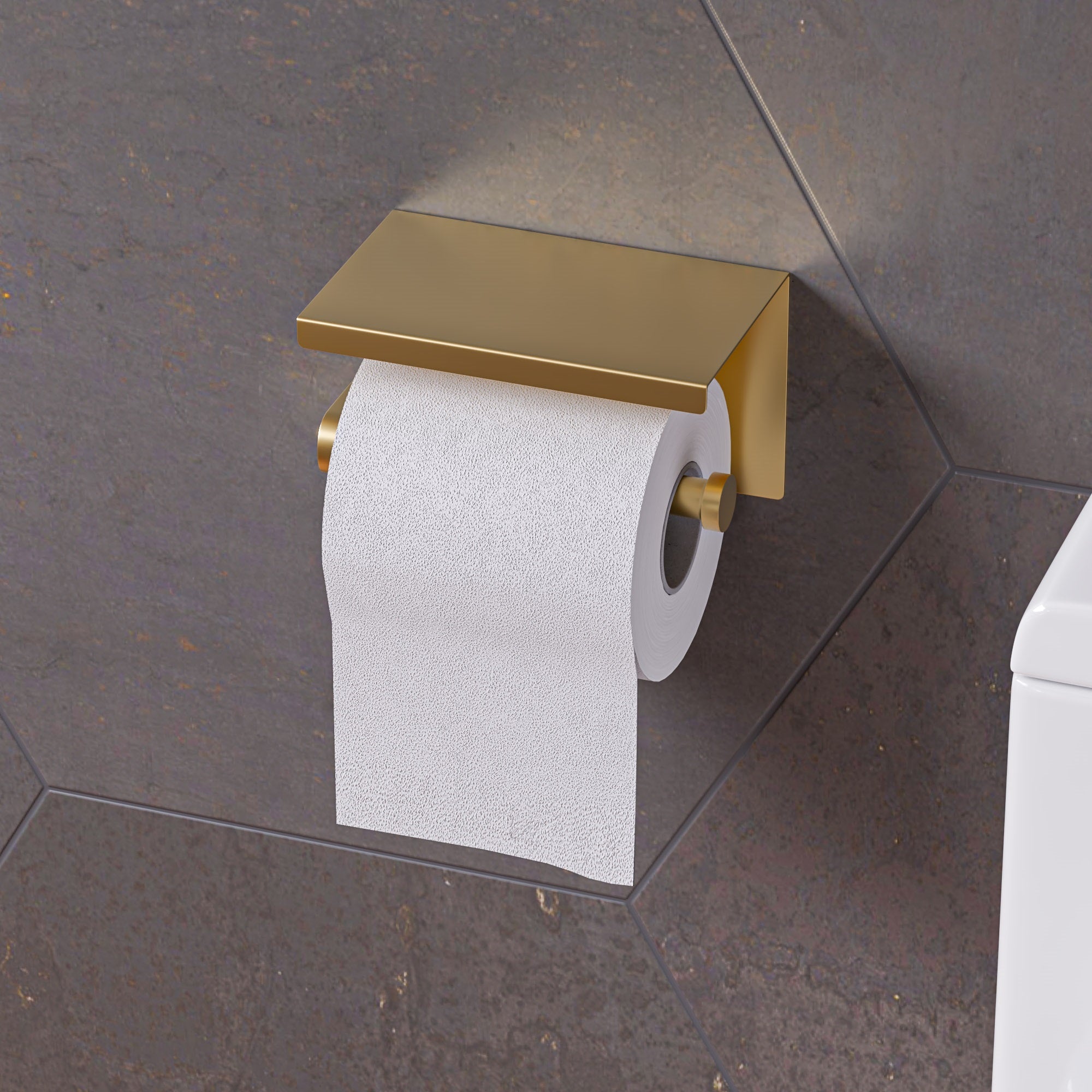 Main Image of ALFI brand ABTPP66-BG Brushed Gold PVD Stainless Steel Toilet Paper Holder with Shelf