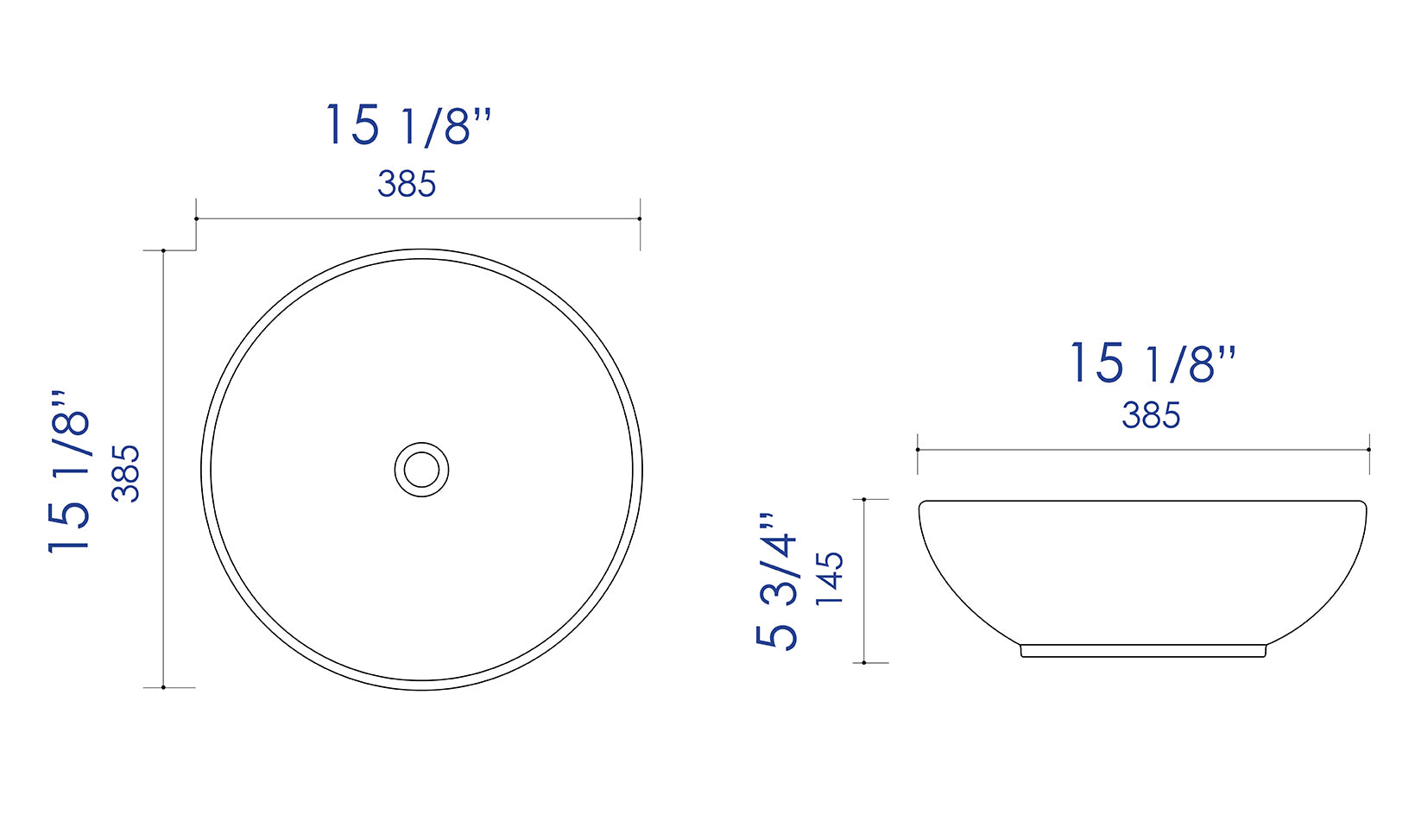 ALFI brand 15.13" x 15.13" Round Above Mount Porcelain Bathroom Sink, Black & White, No Faucet Hole, ABC906