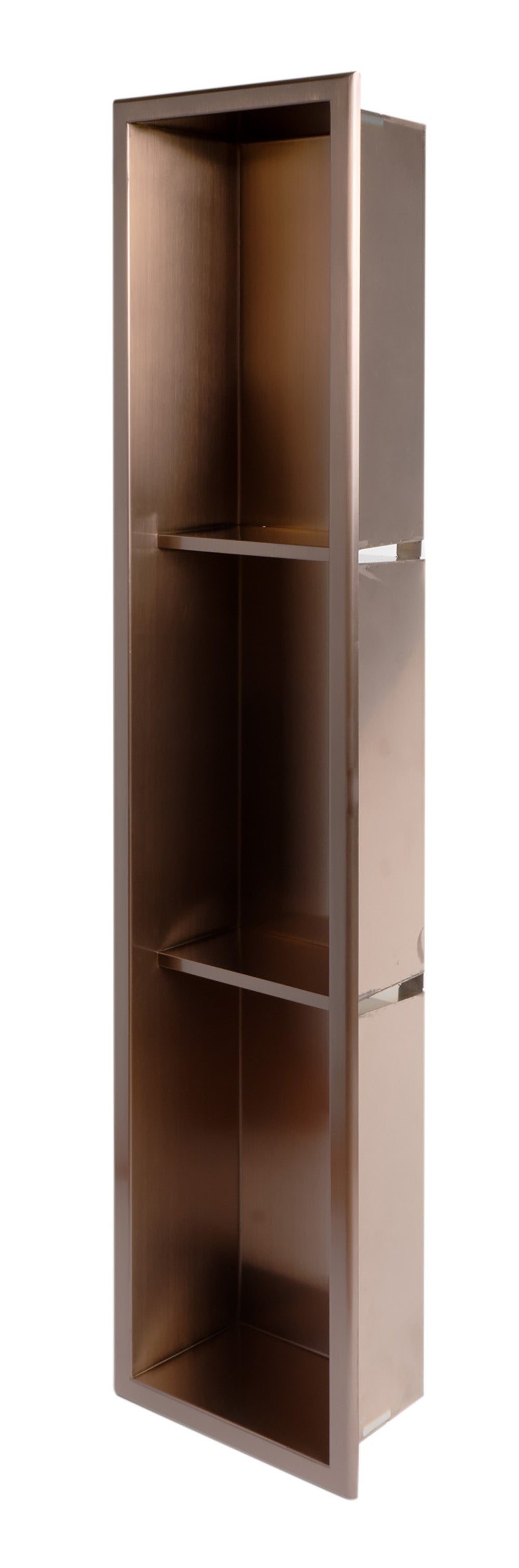 Alternate Image for ALFI brand ABNP0836-BC 8" x 36" Brushed Copper PVD Stainless Steel Vertical Triple Shelf Shower Niche, 20 Gauge