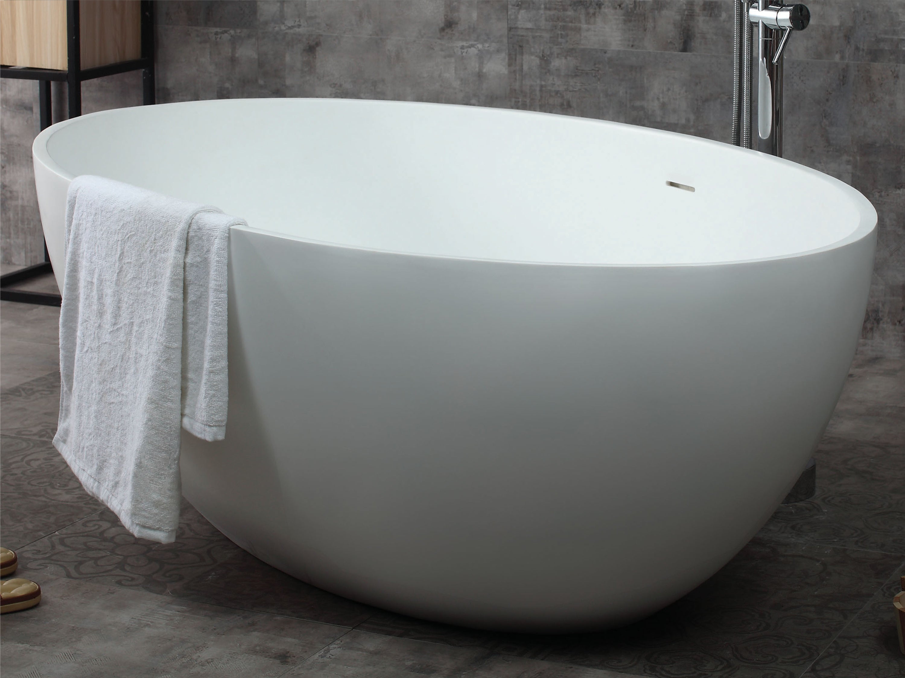 Alternate Image for ALFI brand 67" Solid Surface Smooth Resin Free Standing Oval Soaking Bathtub, White Matte, AB9941