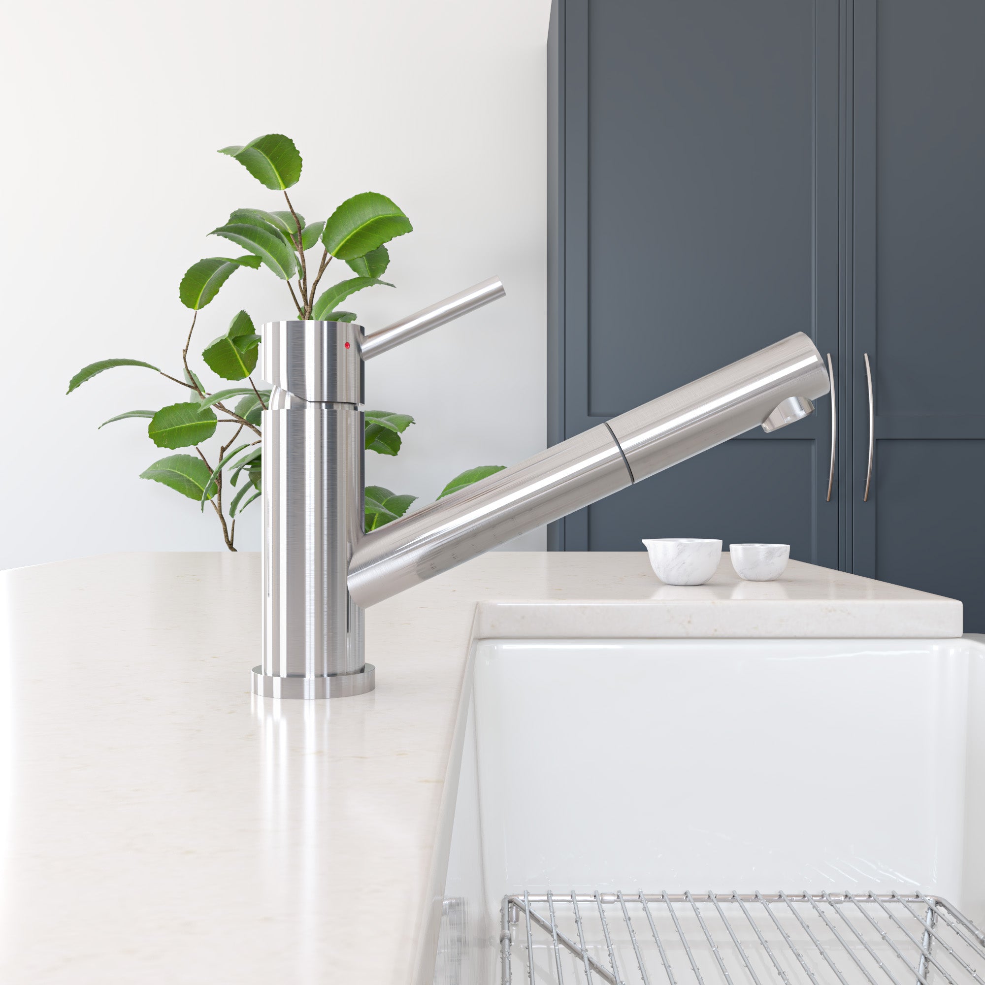 ALFI Solid Brushed Stainless Steel Pull Out Single Hole Kitchen Faucet, AB2025-BSS