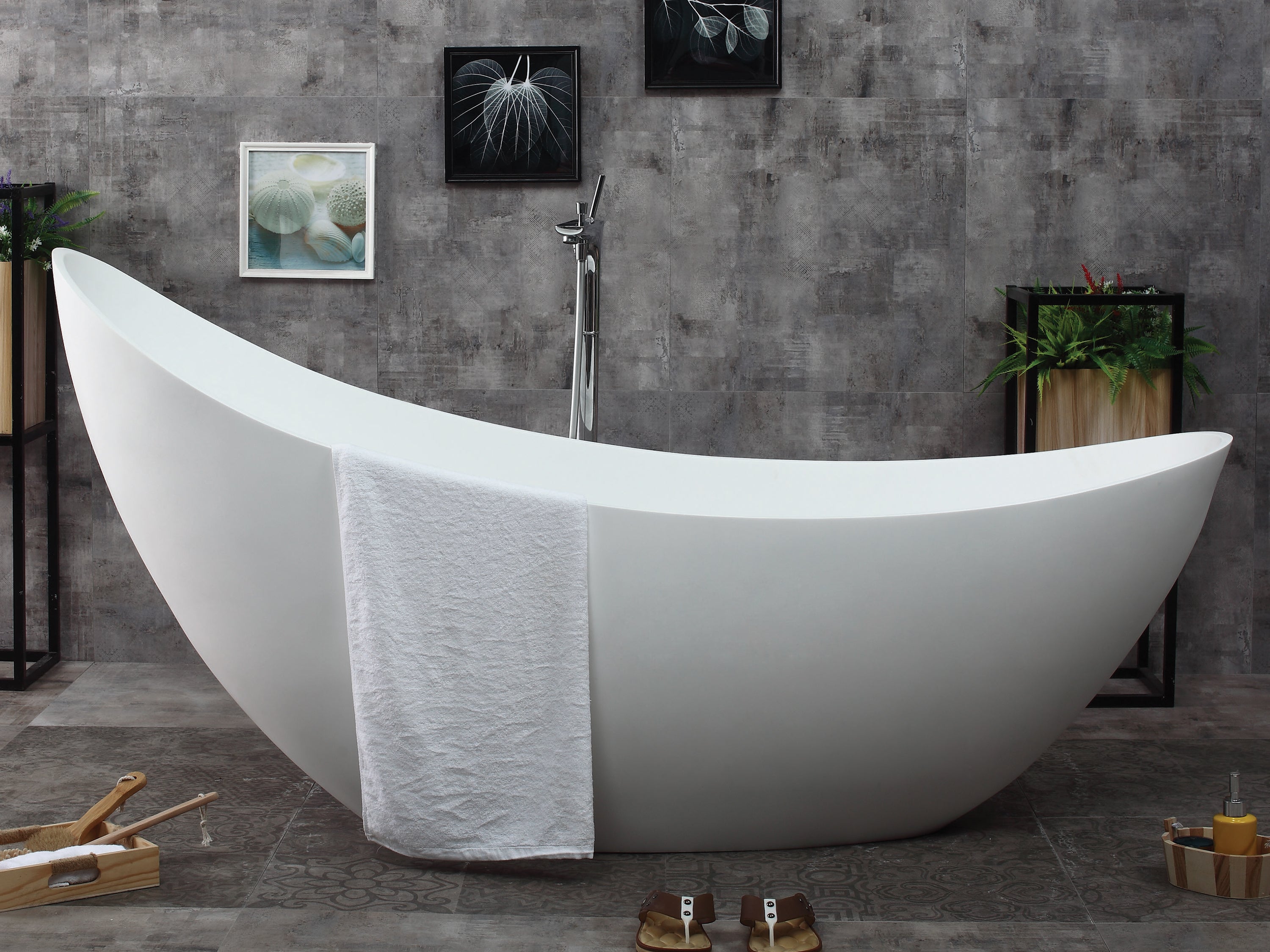Alternate Image for ALFI brand 74" Solid Surface Smooth Resin Free Standing Oval Soaking Bathtub, White Matte, AB9951