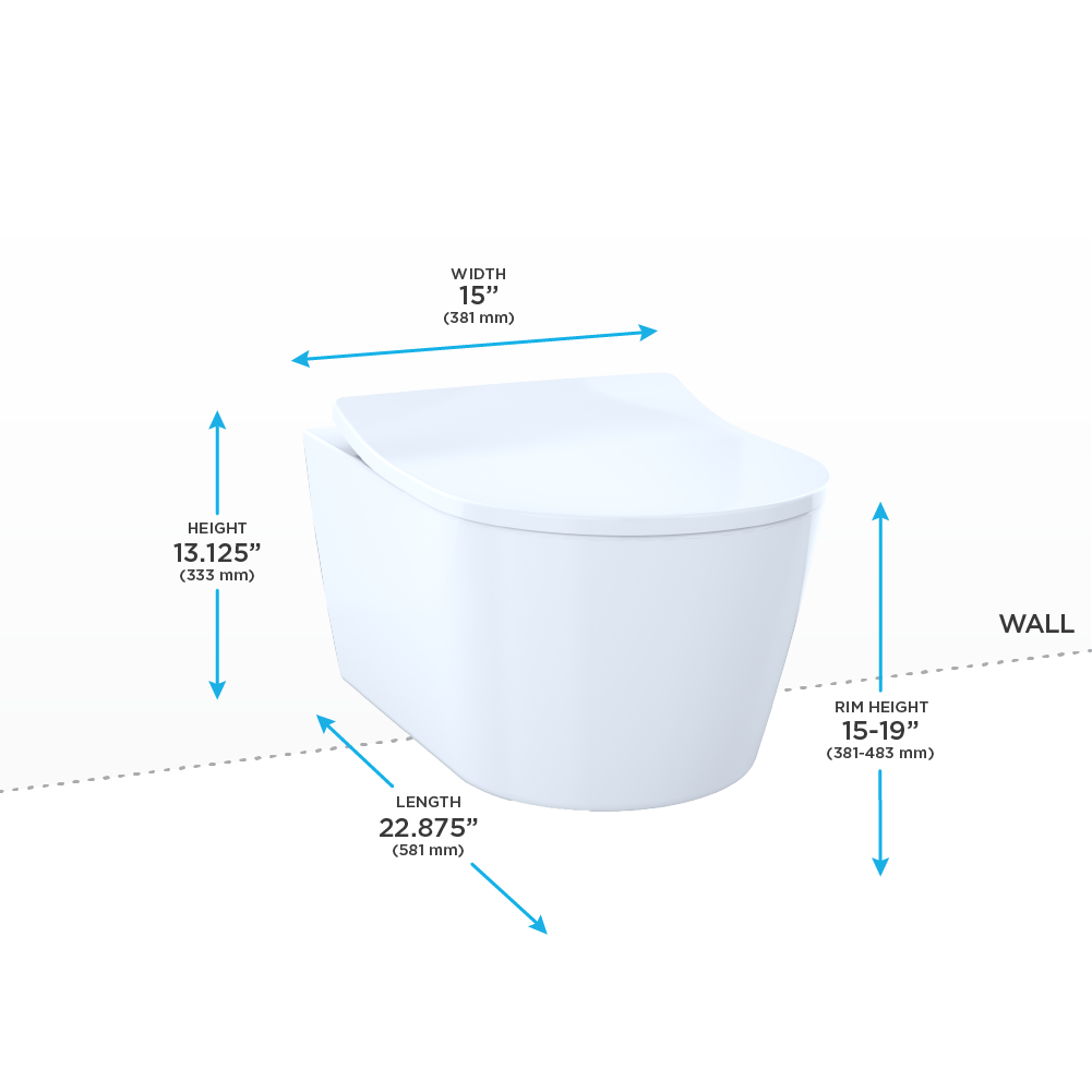 TOTO RP Wall-Hung Contemporary D-Shape Dual Flush 1.28 and 0.9 GPF Toilet with CEFIONTECT, Cotton White, Vitreous China, CT447CFG#01
