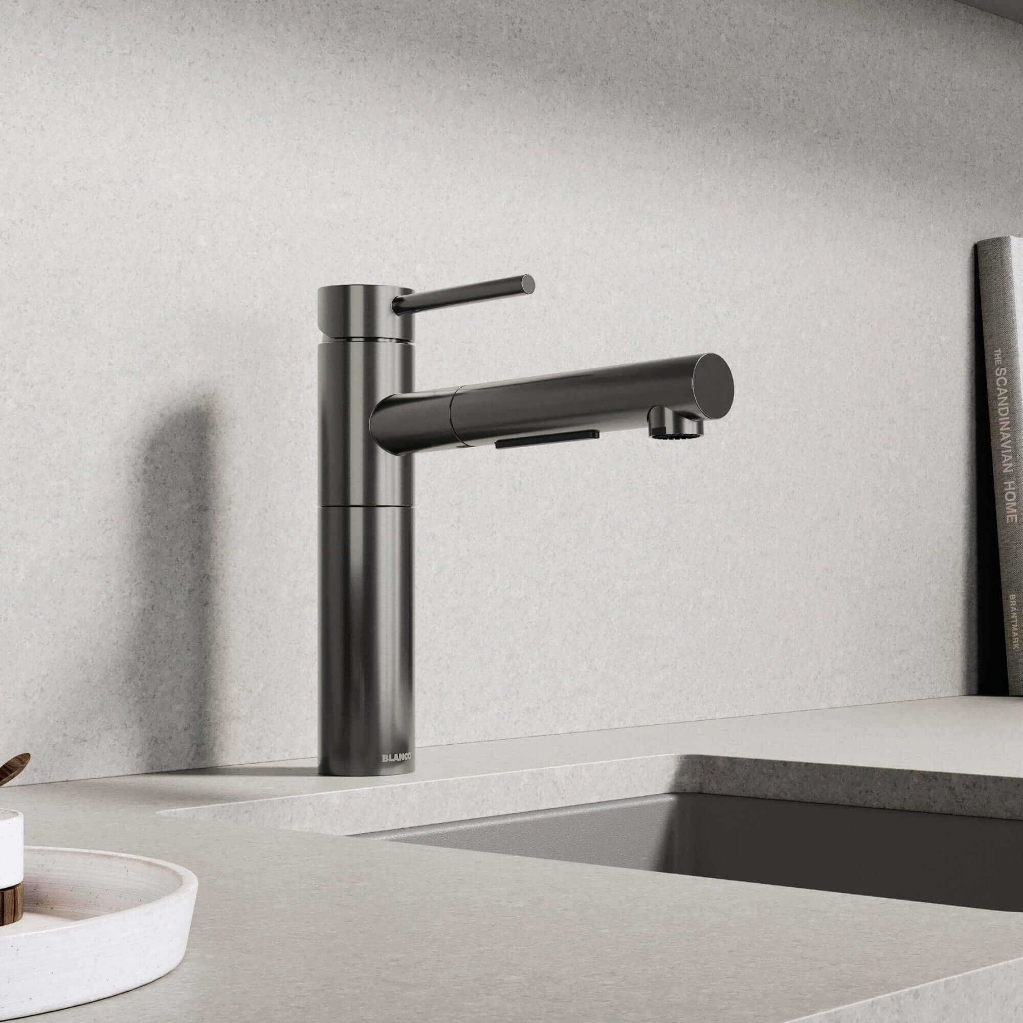 Alternate Image for Blanco Alta II Low Arc Pull-Out Kitchen Faucet, Satin Dark Steel, 1.5 GPM, Brass, 527562