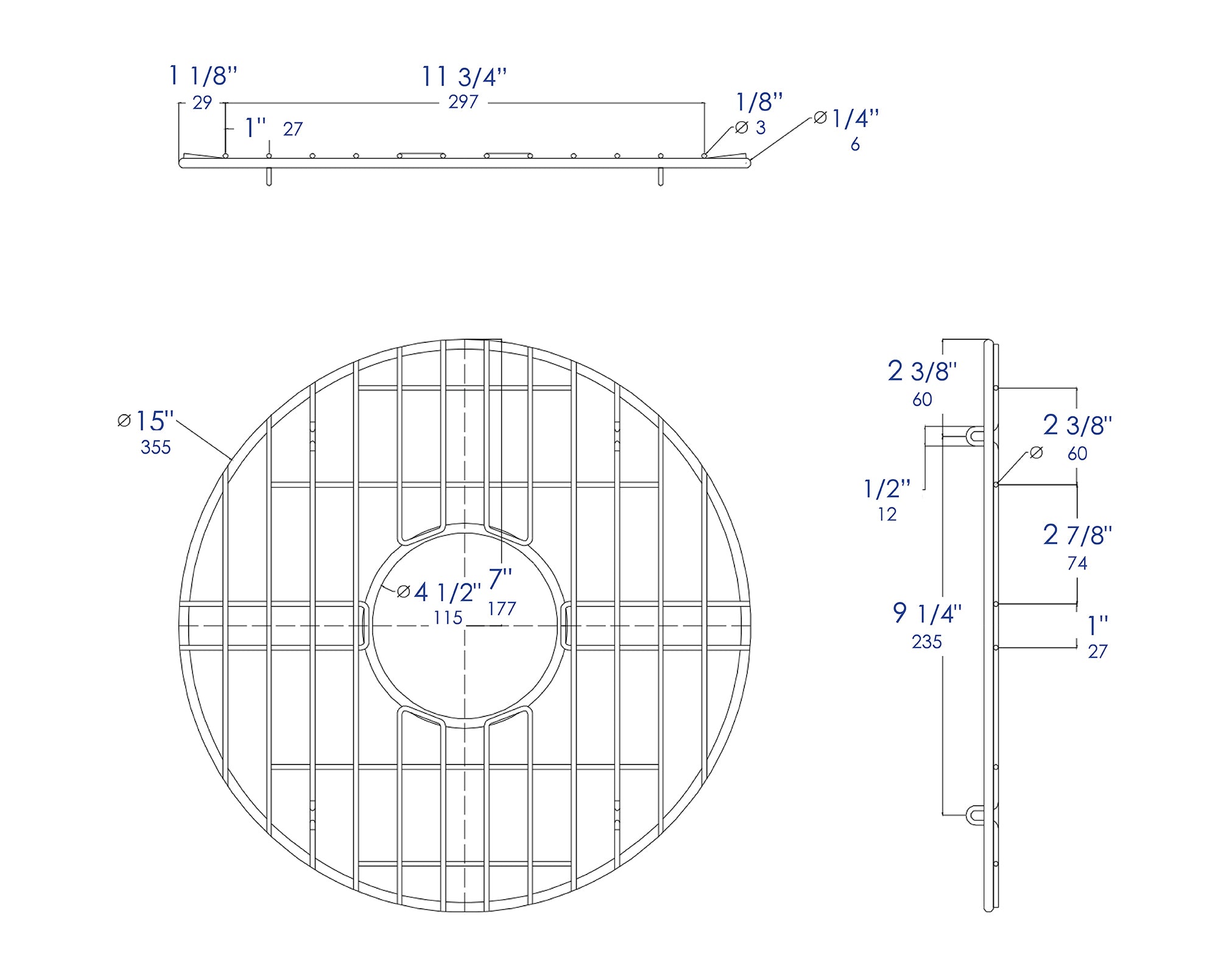 ALFI brand Grey, ABGR18R Round Stainless Steel Grid for ABF1818R