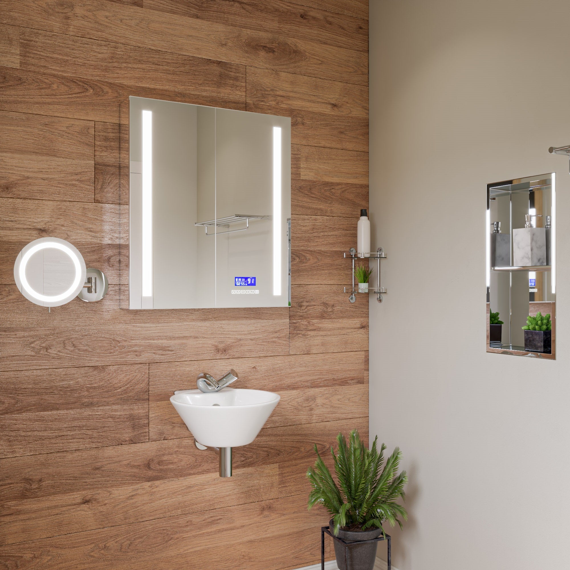 Alternate Image for ALFI brand AB9548 Polished Chrome Corner Mounted Double Glass Shower Shelf Bathroom Accessory, Brass, Grey