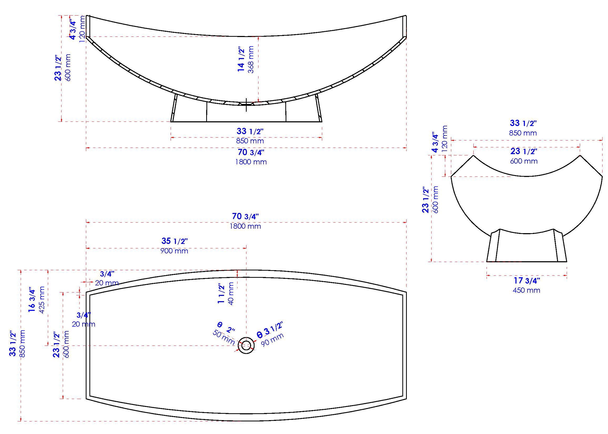 Alternate Image for ALFI brand 71" Solid Surface Resin Free Standing Oval Bathtub, Hammock Style, Black Matte, AB9992BM