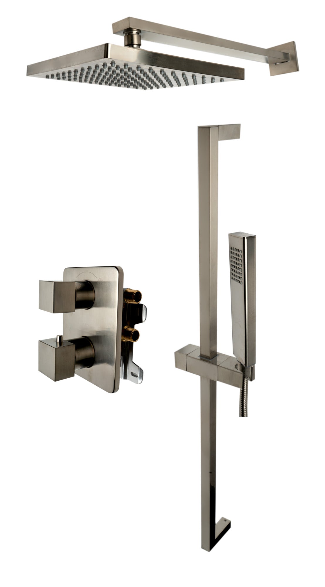 ALFI brand AB2830-BN Brushed Nickel 2 Way Thermostatic Square Shower Set, Brass