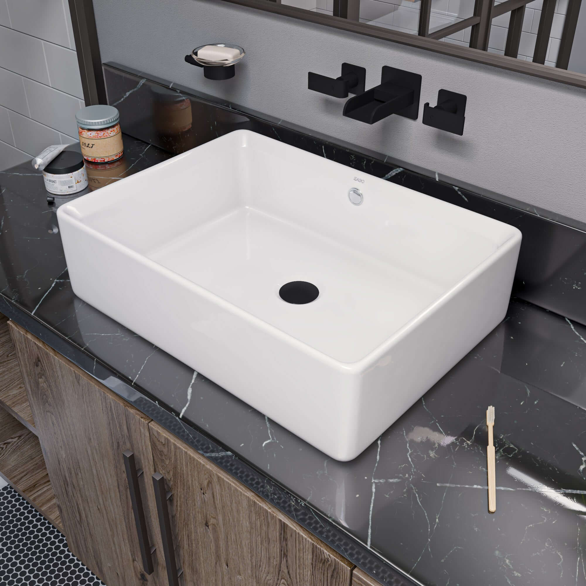 Alternate Image for Eago 19.63" x 14.13" Rectangle Above Mount Porcelain Bathroom Sink, White, No Faucet Hole, BA131