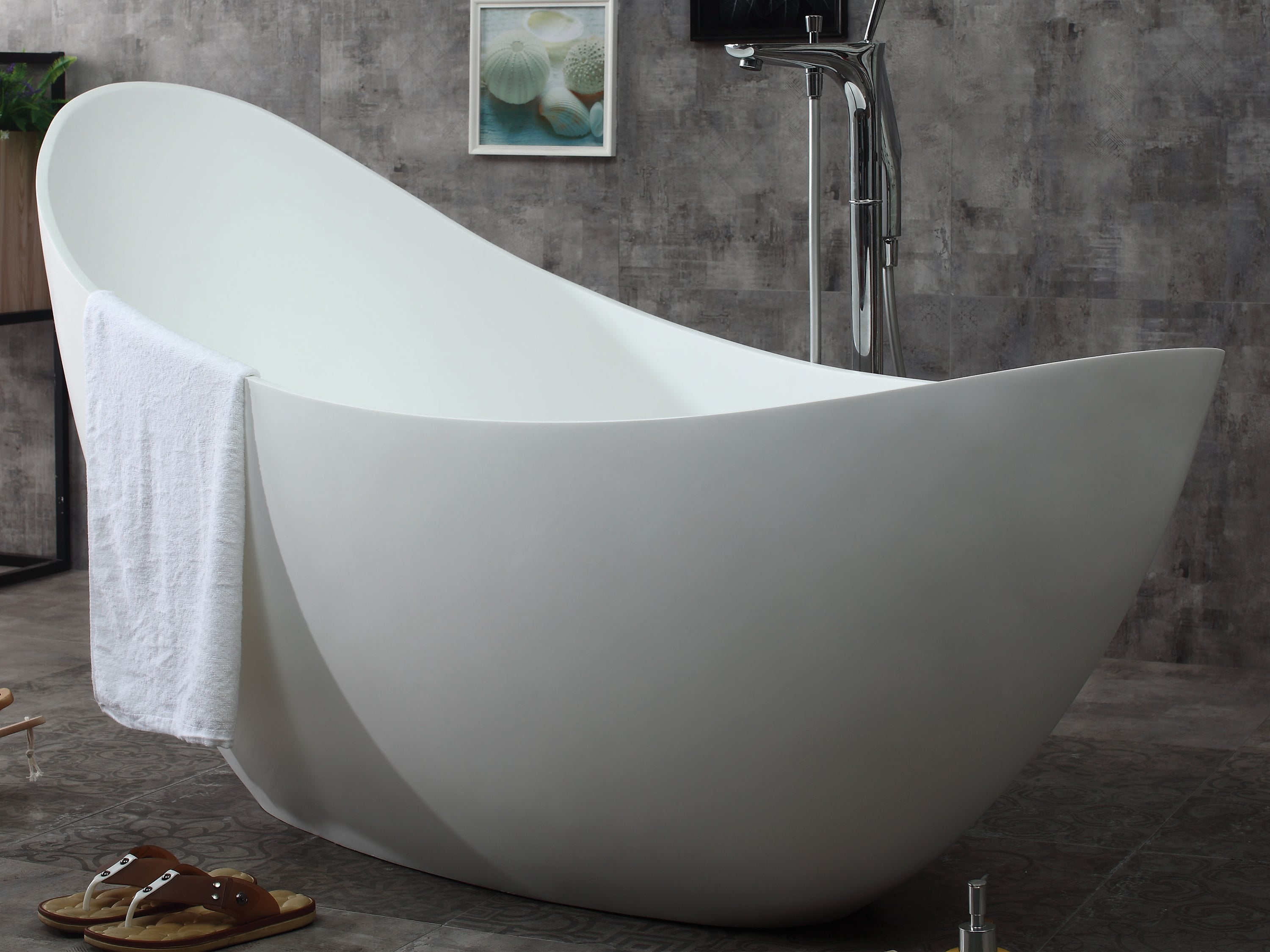 Alternate Image for ALFI brand 74" Solid Surface Smooth Resin Free Standing Oval Soaking Bathtub, White Matte, AB9951
