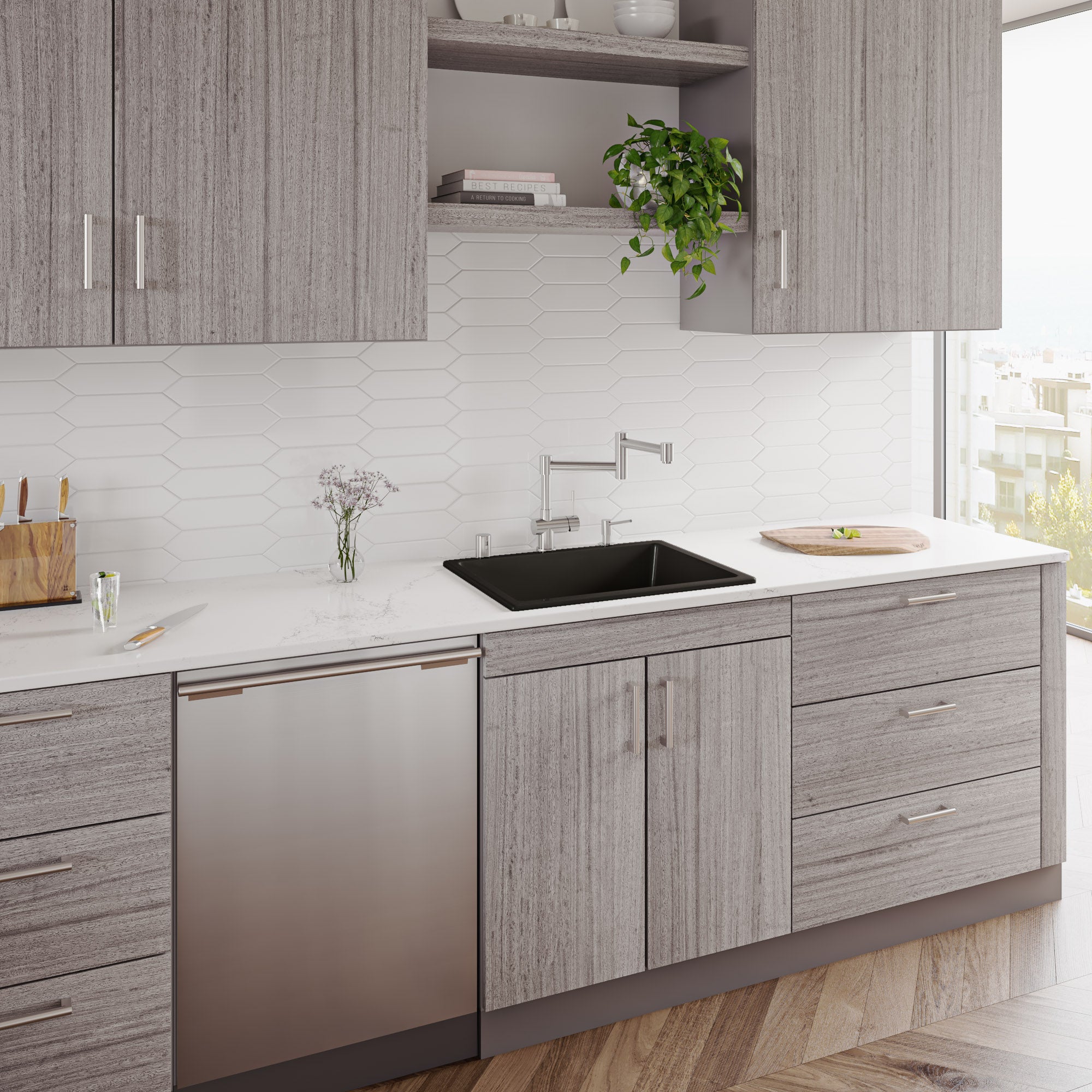 Alternate Image for ALFI brand 24" Dual Mount Fireclay Kitchen Sink, Black Matte, No Faucet Hole, AB2418UD-BM