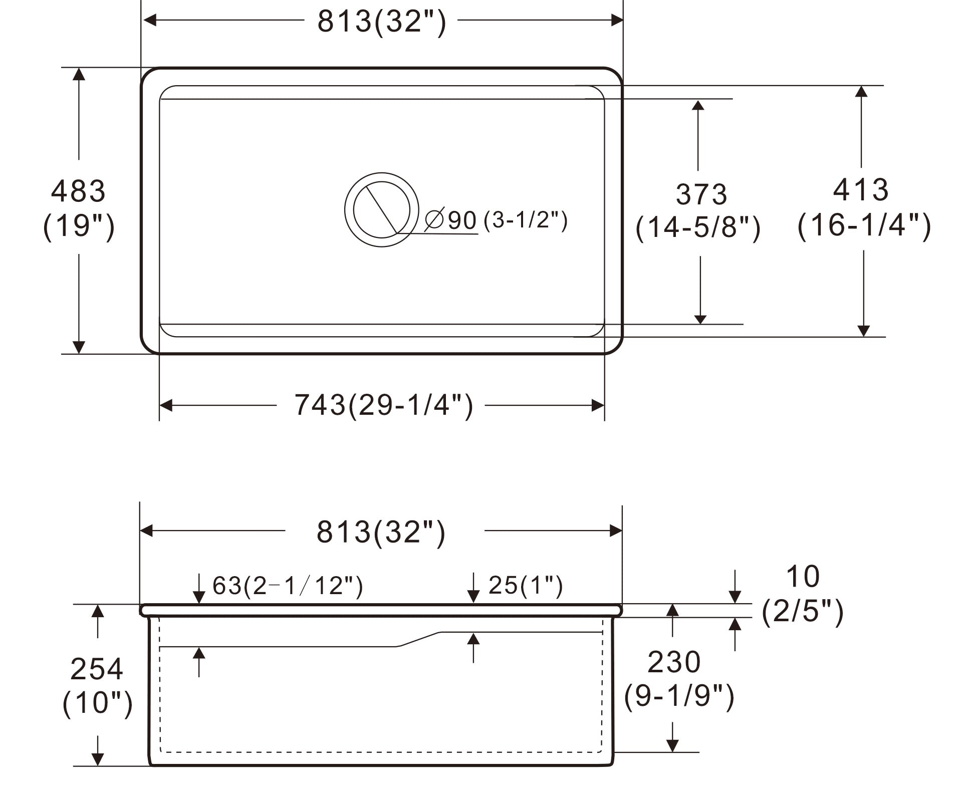 ALFI brand 32 fireclay workstation farmhouse step rim sink white dimensions image