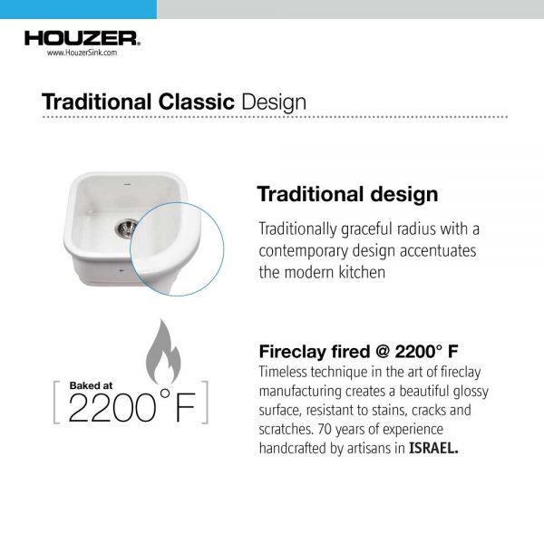 Alternate Image for Houzer Platus 19 inch White Fireclay Undermount Square Bar Sink with Strainer & Grid- PTB-1919 WH-C