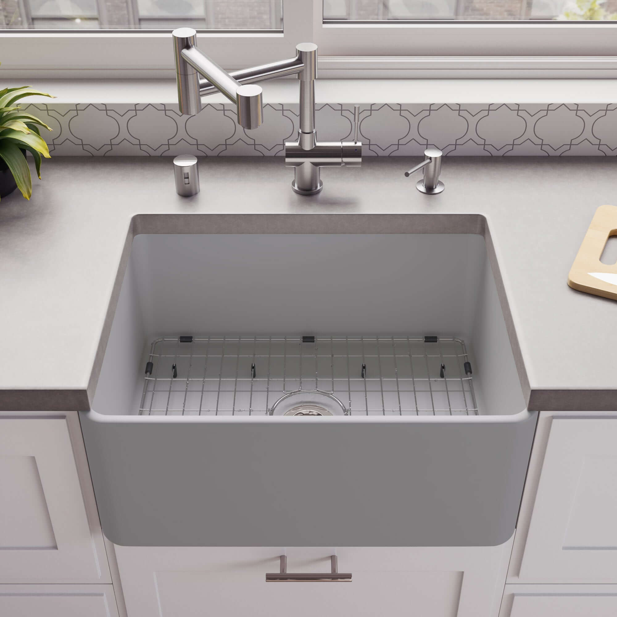 Alternate Image for ALFI brand 24" Fireclay Farmhouse Sink, Gray Matte, No Faucet Hole, ABF2418-GM