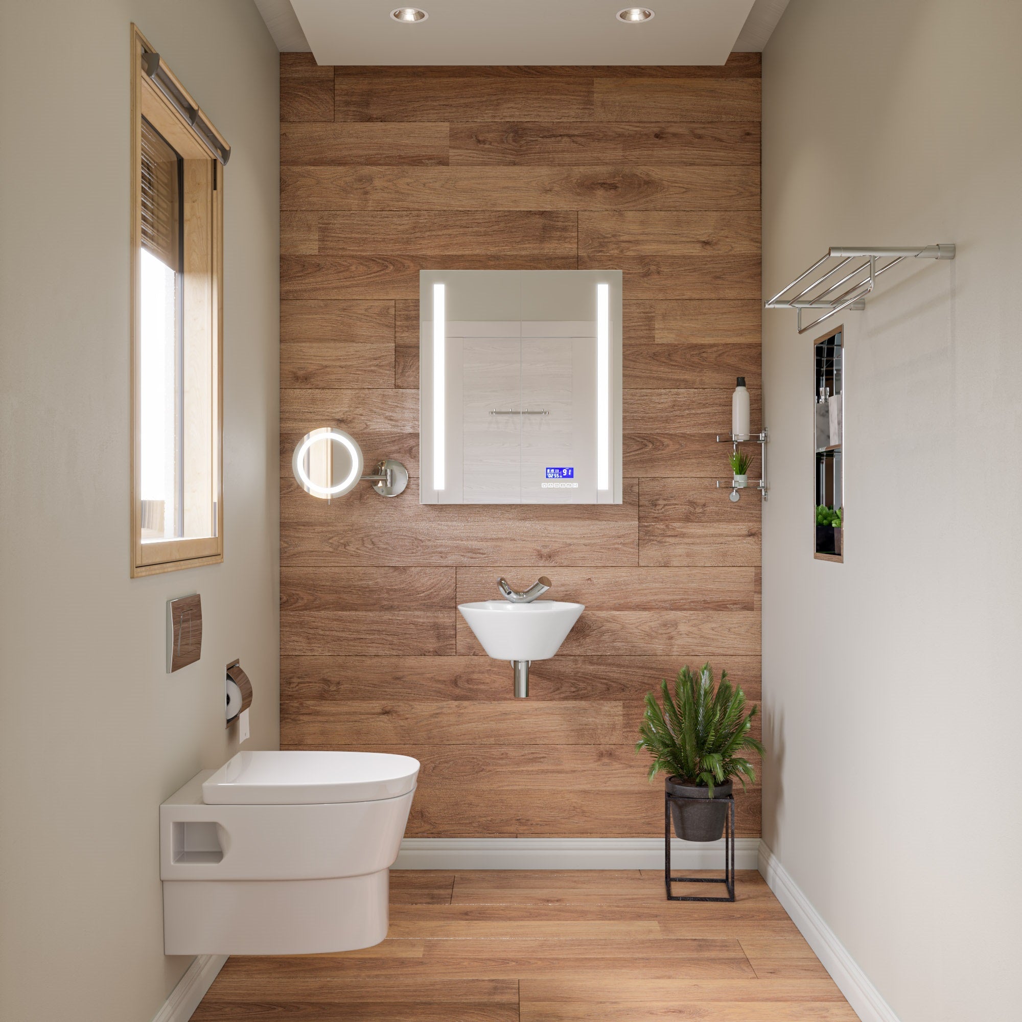 Alternate Image for EAGO Porcelain, White, WD332 Round Modern Wall Mount Dual Flush Toilet Bowl