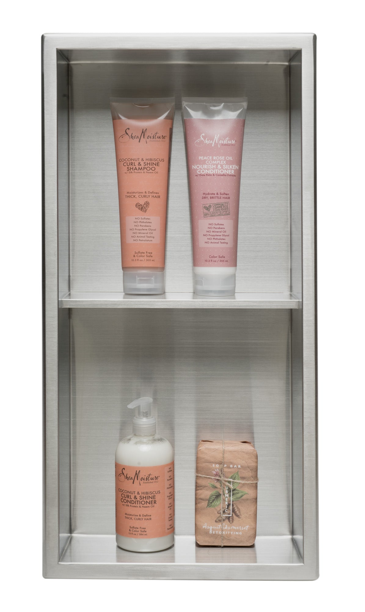 Alternate Image for ALFI brand ABN1224-BSS 12 x 24 Brushed Stainless Steel Vertical Double Shelf Bath Shower Niche, 20 Gauge