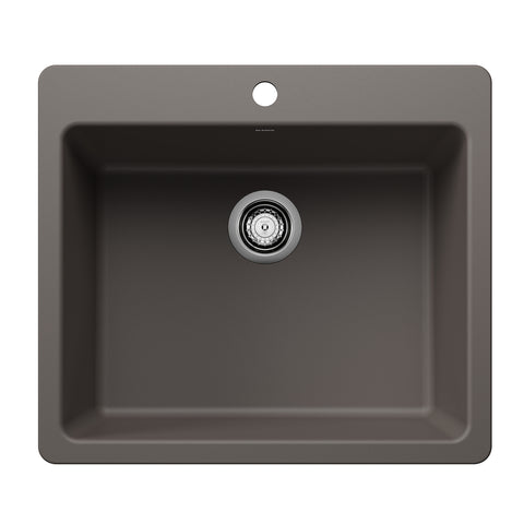 Blanco Liven 25" Dual Mount Silgranit Kitchen Sink, Volcano Gray, 1 Faucet Hole, 443224
