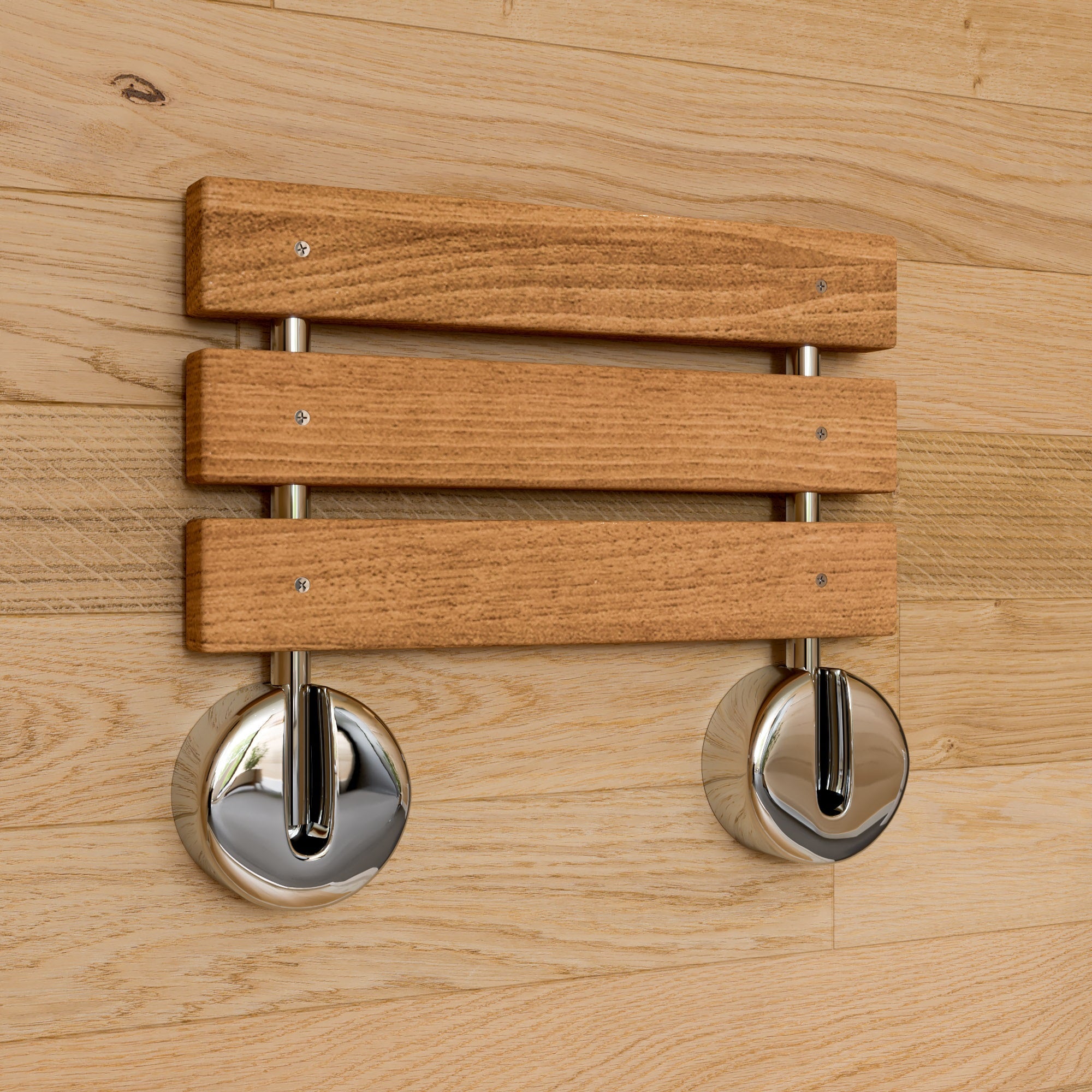 Alternate Image for ALFI brand ABS16R-PC Polished Chrome 16" Folding Teak Wood Shower Seat Bench, Natural Wood