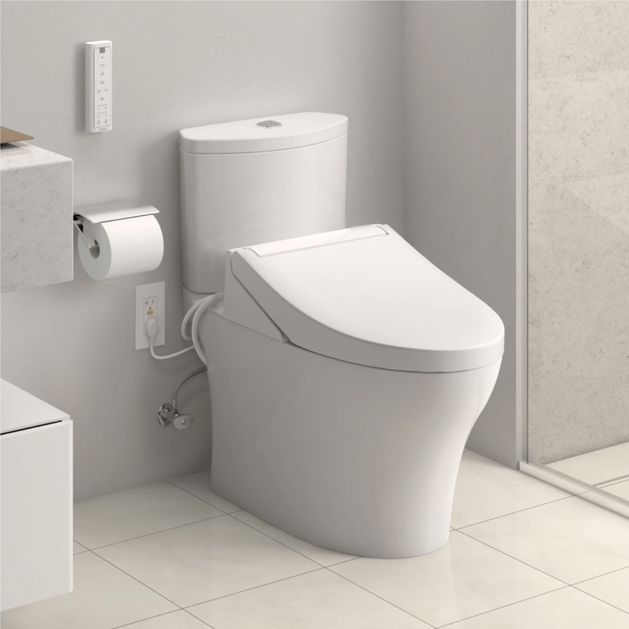Alternate Image for TOTO WASHLET C5 Electronic Bidet Toilet Seat with PREMIST and EWATER+ Wand Cleaning, Elongated, Cotton White, Plastic, SW3084#01