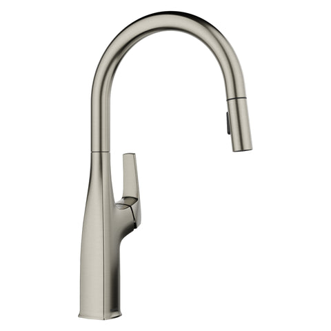 Blanco Rivana High Arc Pull-Down Dual-Spray Kitchen Faucet, Satin Platinum, 1.5 GPM, Brass, 443249
