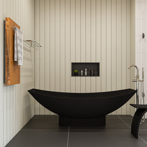 ALFI brand 71" Solid Surface Resin Free Standing Oval Bathtub, Hammock Style, Black Matte, AB9991BM