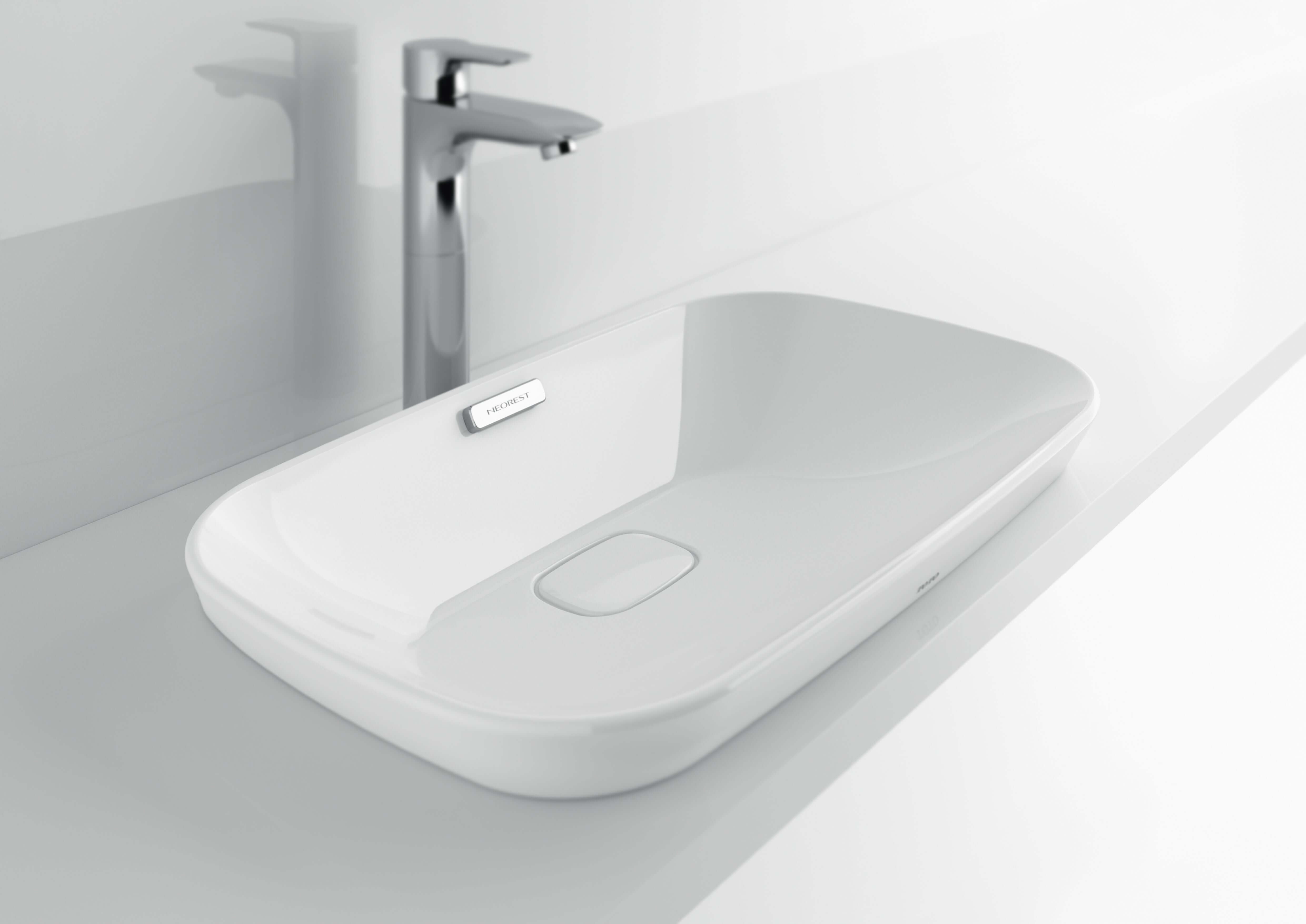 Alternate Image for TOTO Neorest Kiwami Rectangular Semi-Recessed Fireclay Vessel Bathroom Sink with CEFIONTECT, Cotton White, Fired Clay, LT995G#01