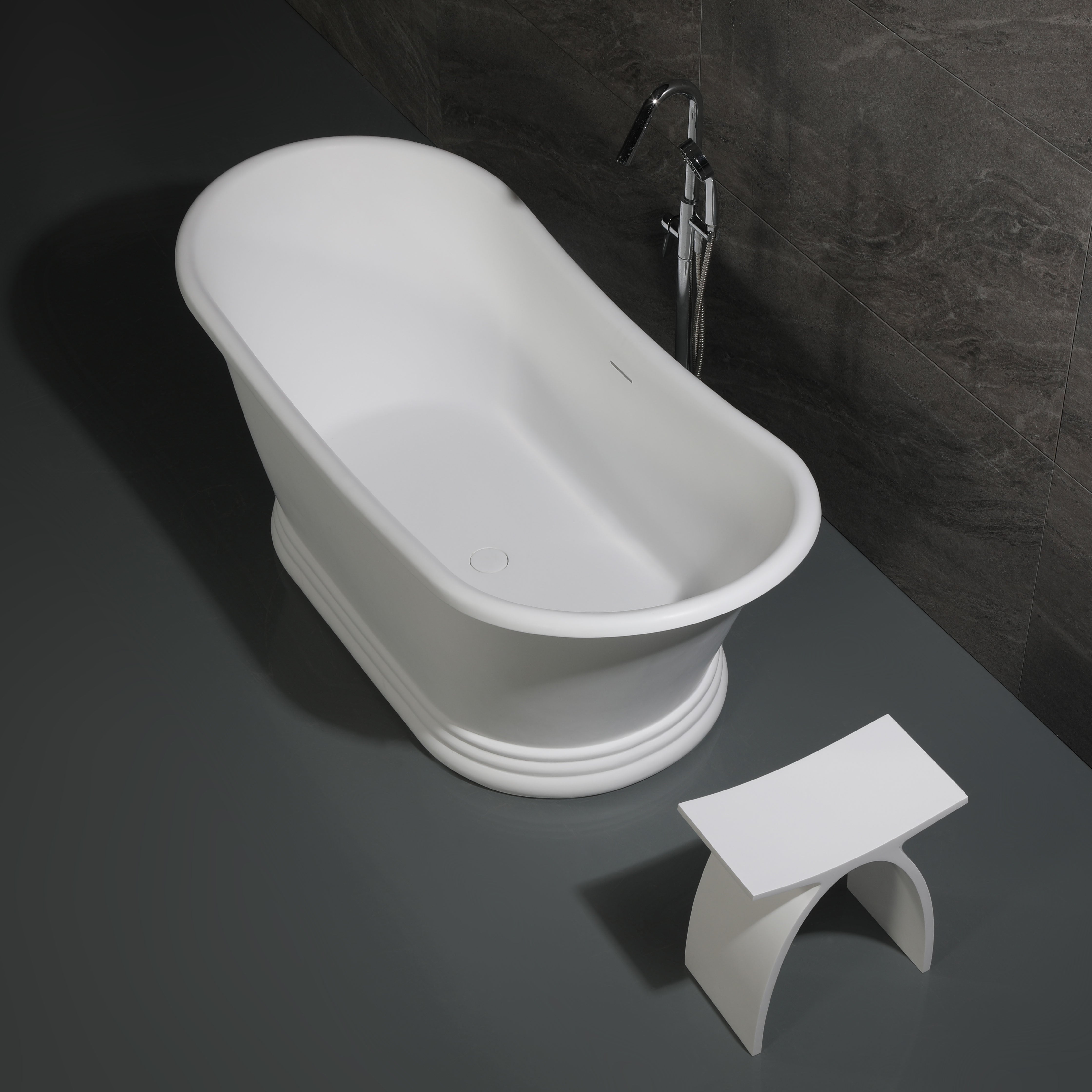 Alternate Image for ALFI brand ABST77 Arched White Matte Solid Surface Resin Bathroom / Shower Stool