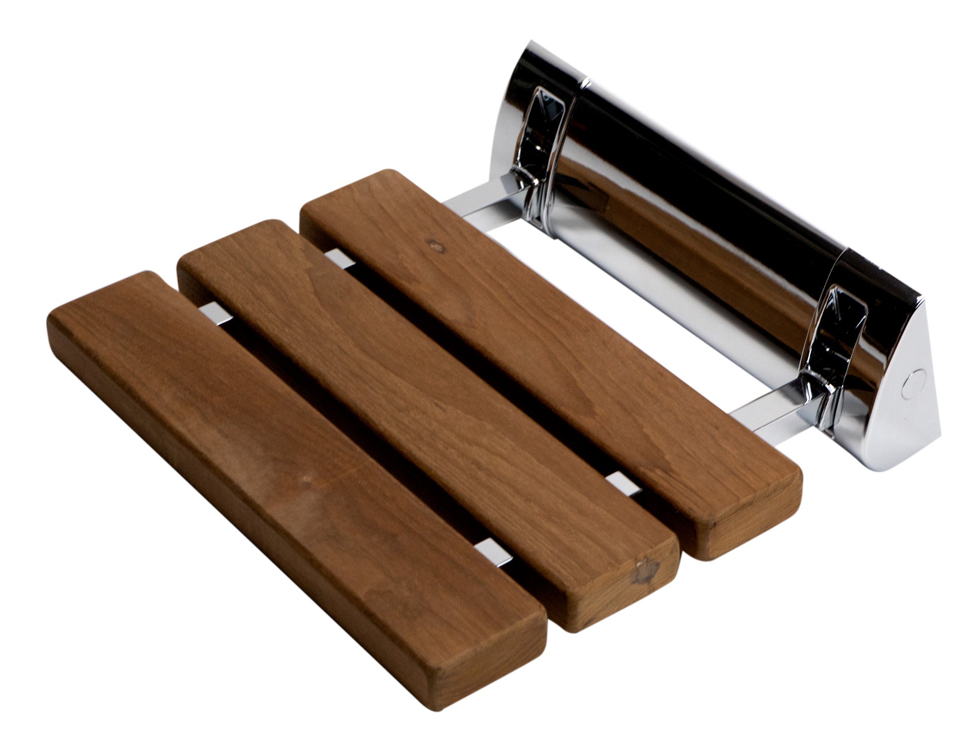 ALFI brand ABS14-PC Polished Chrome 14" Folding Teak Wood Shower Seat Bench, Natural Wood