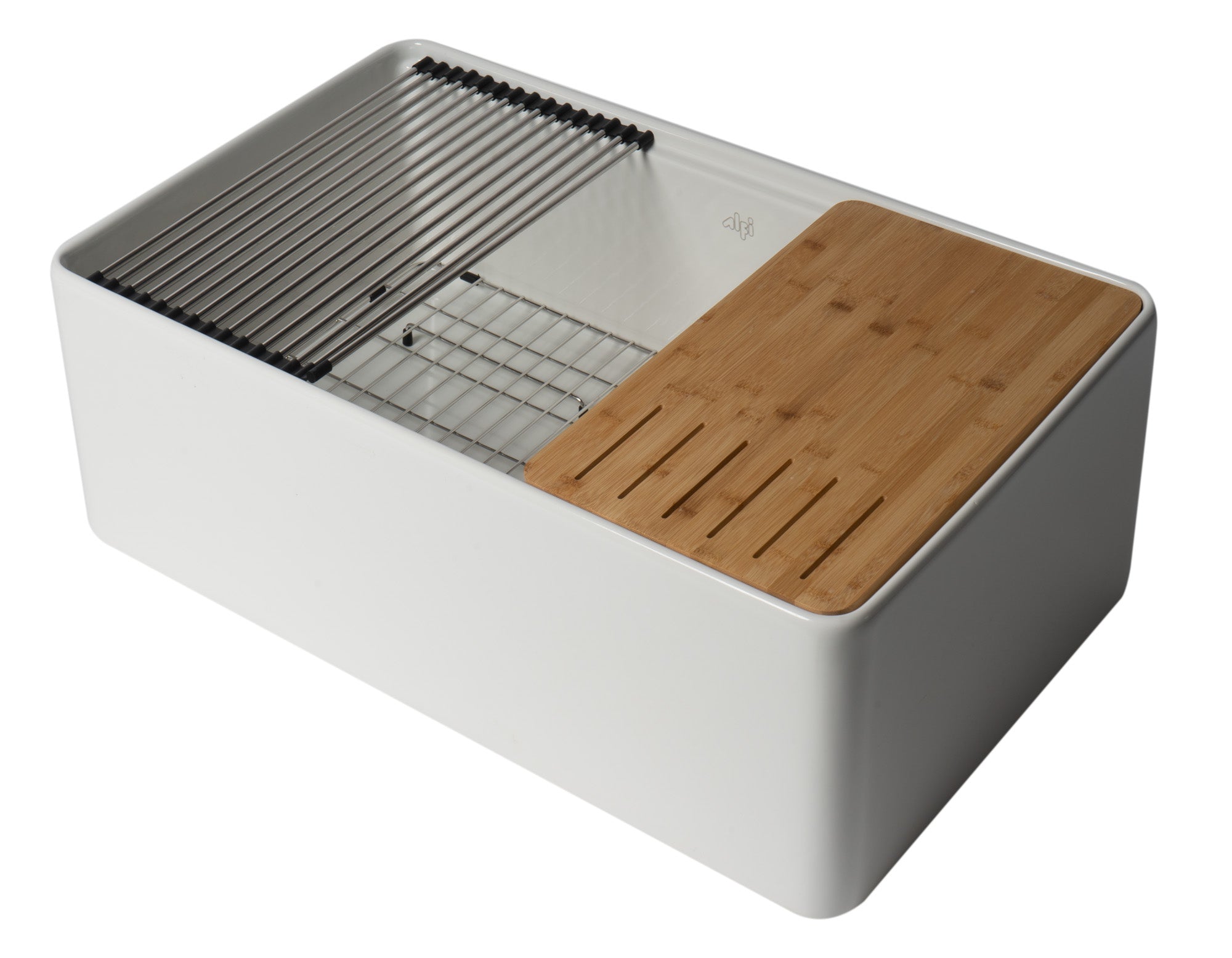 ALFI brand 30" Fireclay Workstation Farmhouse Sink with Accessories, White, ABFS3020-W