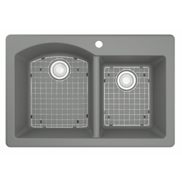 Alternate Image for Karran 33" Drop In/Topmount Quartz Composite Kitchen Sink, 60/40 Double Bowl, Grey, QT-610-GR-PK1