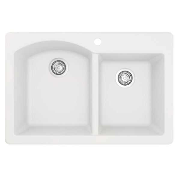 Karran 33" Drop In/Topmount Quartz Composite Kitchen Sink, 60/40 Double Bowl, White, QT-610-WH
