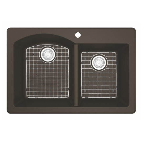 Alternate Image for Karran 33" Drop In/Topmount Quartz Composite Kitchen Sink, 60/40 Double Bowl, Brown, QT-610-BR-PK1