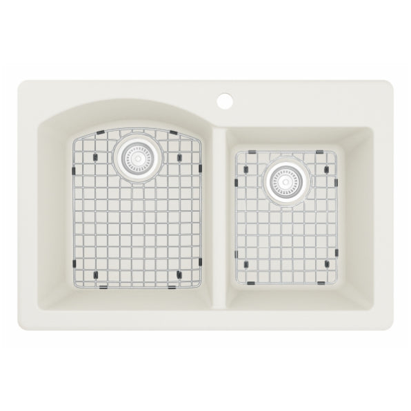 Alternate Image for Karran 33" Drop In/Topmount Quartz Composite Kitchen Sink, 60/40 Double Bowl, White, QT-610-WH-PK1