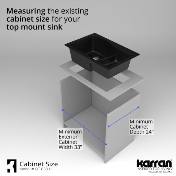 Alternate Image for Karran 33" Drop In/Topmount Quartz Composite Kitchen Sink, 60/40 Double Bowl, Black, QT-630-BL