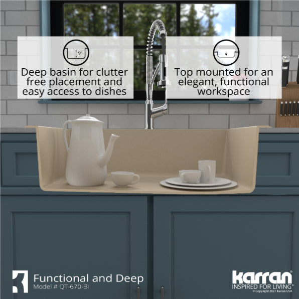 Alternate Image for Karran 33" Drop In/Topmount Quartz Composite Kitchen Sink, Bisque, QT-670-BI-PK1