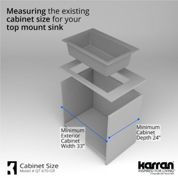 Alternate Image for Karran 33" Drop In/Topmount Quartz Composite Kitchen Sink, Grey, QT-670-GR-PK1