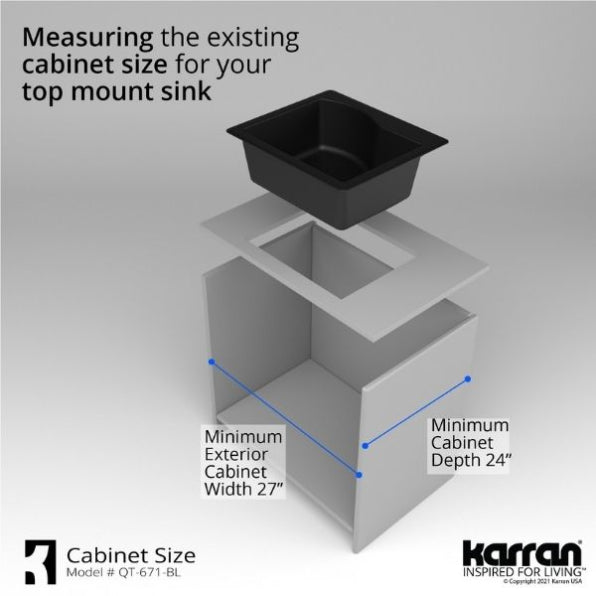 Alternate Image for Karran 25" Drop In/Topmount Quartz Composite Kitchen Sink, Black, QT-671-BL-PK1