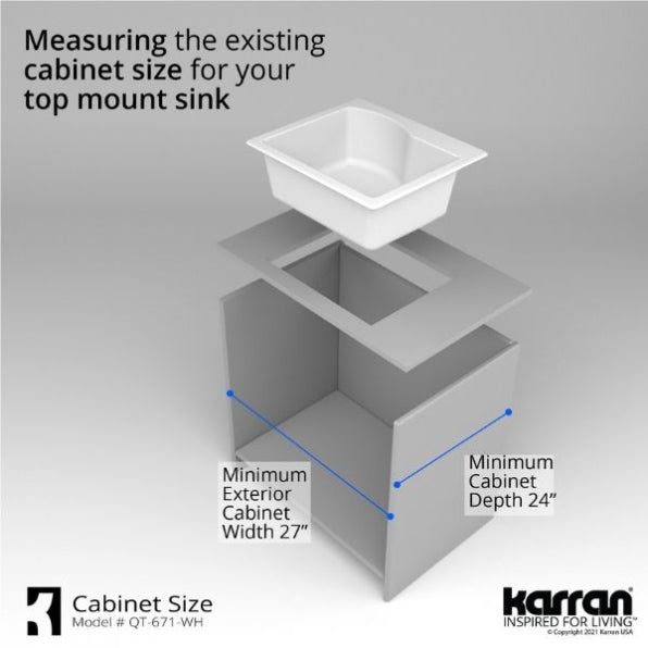 Alternate Image for Karran 25" Drop In/Topmount Quartz Composite Kitchen Sink, White, QT-671-WH-PK1