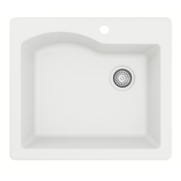 Karran 25" Drop In/Topmount Quartz Composite Kitchen Sink, White, QT-671-WH