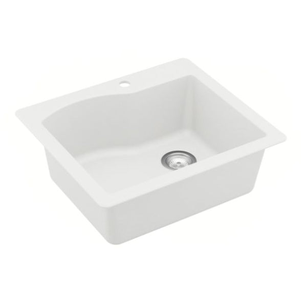 Karran 25" Drop In/Topmount Quartz Composite Kitchen Sink, White, QT-671-WH