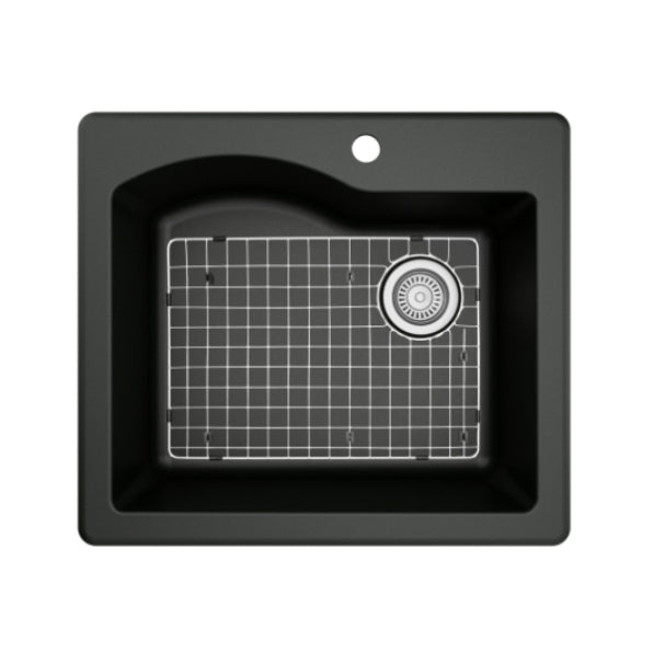 Alternate Image for Karran 25" Drop In/Topmount Quartz Composite Kitchen Sink, Black, QT-671-BL-PK1