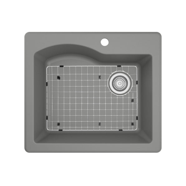 Alternate Image for Karran 25" Drop In/Topmount Quartz Composite Kitchen Sink, Grey, QT-671-GR-PK1