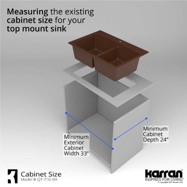 Alternate Image for Karran 33" Drop In/Topmount Quartz Composite Kitchen Sink, 50/50 Double Bowl, Brown, QT-710-BR-PK1