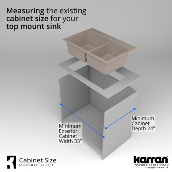 Alternate Image for Karran 33" Drop In/Topmount Quartz Composite Kitchen Sink, 50/50 Double Bowl, Concrete, QT-710-CN